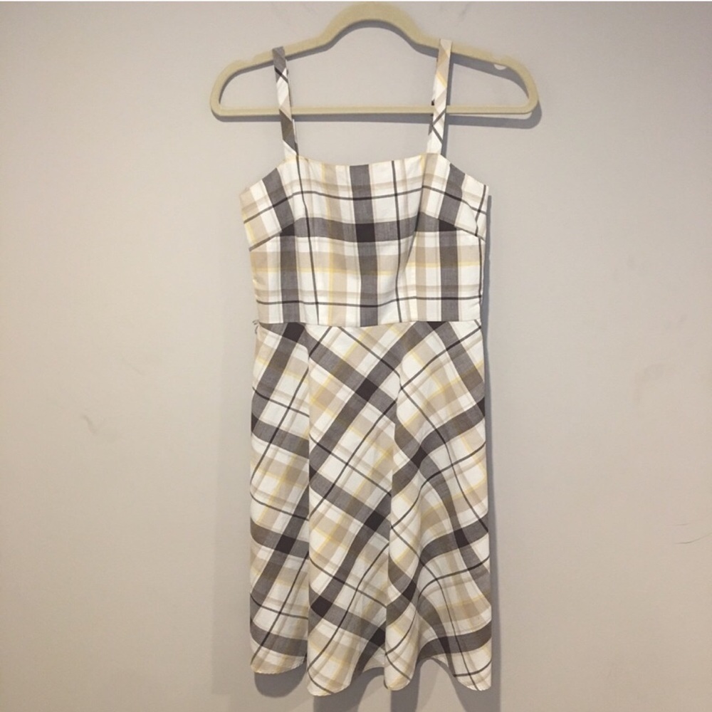 Ann Taylor Plaid Dress Size 0 Petite Yellow & Gold